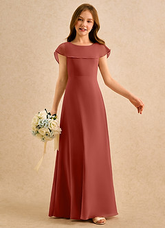 Azazie Kittie Girls Formal Robe Demoiselle D'honneur Fillette Robe Trapèze en Mousseline de soie Terracotta image6