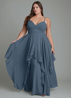 Azazie Zaina Abiti da Damigella Abito A-Line in Chiffon Blu Nettuno image7