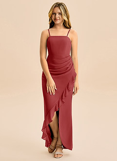 Azazie Buzzy Junior Robe Fourreau en Mousseline de soie Plissée Rouille image4