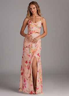 Azazie Deandra Bridesmaid Dresses Abstract Bouquet Floral Mermaid Pleated Chiffon Dress image1
