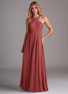 Azazie Dixie Bridesmaid Dresses Terracotta A-Line Halter Pleated Chiffon Dress image1