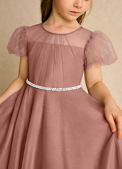 Azazie Duckie Abiti da Ragazza di Fiori Abito Principessa in Tulle Plissettato Cedro Rosa image6