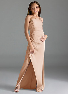 Azazie Eren Junior English Rose Sheath Pleated Stretch Satin Dress image3