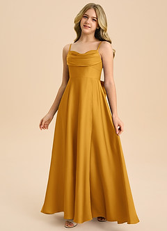 Azazie Bear Junior Butterscotch A-Line Sweetheart Neckline Stretch Satin Dress image4