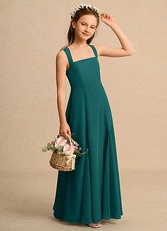 Azazie Tater Girls Formal Abiti da Ragazza di Fiori Abito A-Line in Chiffon Plissettato Verde Pavone image3