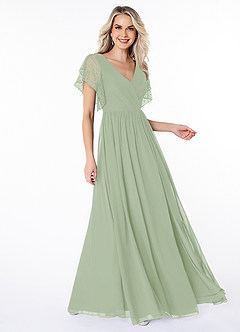 Azazie Zella Bridesmaid Dresses Dusty Sage A-Line Lace Chiffon Dress image3