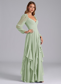 Azazie Karan Bridesmaid Dresses Dusty Sage A-Line Long Sleeve Chiffon Dress image5