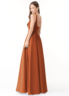 Azazie Neve Bridesmaid Dresses Cinnamon Ball-Gown with Pockets Stretch Satin Dress image4