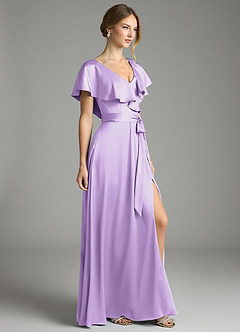 Azazie Lainey Vestidos de damas de honor Vestido de Lila de Satén Elástico de Corte en A con Con bolsillos image5