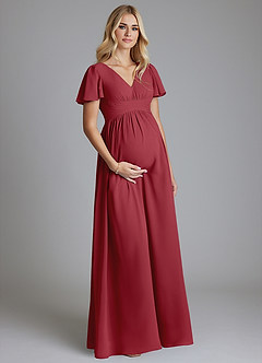 Azazie Verna Maternity Bridesmaid Dresses A-Line V-Neck Ruched Chiffon Floor-Length Dress image3