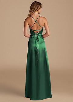 Azazie Mei Bridesmaid Dresses Dark Green A-Line Metallic Satin Dress image5