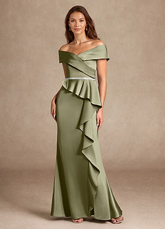 Azazie Dareia Moeder van de bruid jurken Zeemeermin Jurk van Stretch Satijn Off the Shoulder Pistache image6