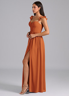 Azazie Denisse Bridesmaid Dresses Cinnamon A-Line Ruched Chiffon Dress image3