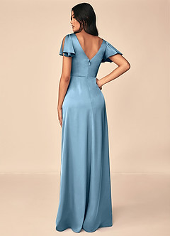 Azazie Soren Bridesmaid Dresses Steel Blue A-Line Pleated Stretch Satin Dress image2