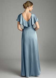 Azazie Lainey Bridesmaid Dresses Dusty Blue A-Line with Pockets Stretch Satin Dress image7