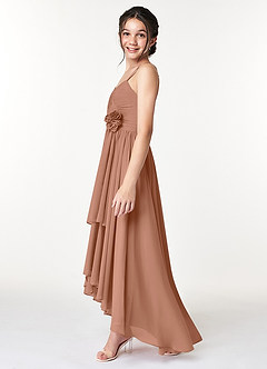 Azazie Catalina Junior Abito A-Line in Chiffon Increspato Bronzo image5