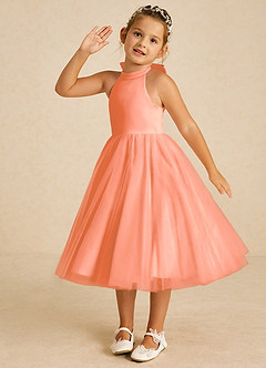 Azazie Dora Flower Girl Dresses Sunset A-Line Bow Tulle Dress image2