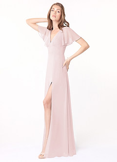 Azazie Kimber Bridesmaid Dresses Blushing Pink A-Line Flounce Sleeve Chiffon Dress image3
