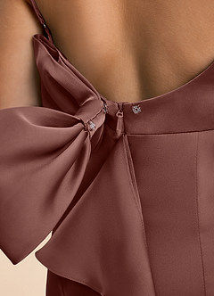Azazie Lioren Junior Espresso Sheath Bow Stretch Satin Dress image6