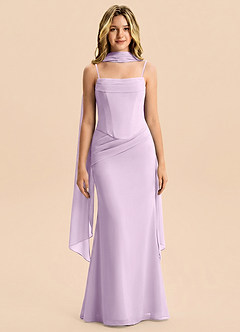 Azazie Sorrel Junior Frosted Lilac Mermaid Pleated Chiffon Dress image1