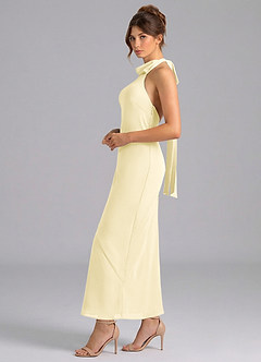Azazie Velli Brautjungfernkleider Meerjungfrau-Linie Hoher Kragen Chiffon Kleid Zitronensorbet image4