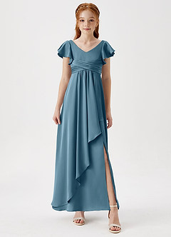 Azazie Omari Junior Bermuda A-Line Pleated Stretch Satin Dress image4