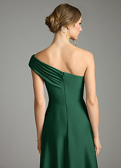 Azazie Melanie 신부 들러리 드레스 A라인 오프 더 숄더 스트레치 새틴 바닥 길이 드레스 image2