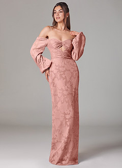 Azazie Lainie Final Sale Agave Sheath Long Sleeve Floral Burnout Dress image1