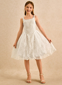 Azazie Cubbie Girls Formal Abiti da Ragazza di Fiori Abito A-Line in Pizzo Champagne image4