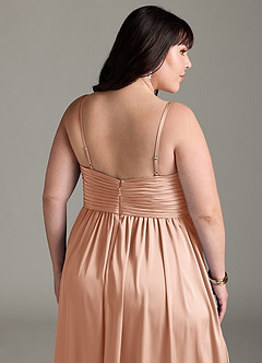 Azazie Alia Bridesmaid Dresses Rose Gold A-Line Pleated Stretch Satin Dress image15