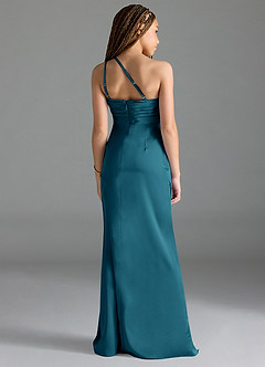 Azazie Eren Junior Ink Blue Sheath Pleated Stretch Satin Dress image2