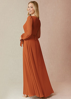 Azazie Leonia Bridesmaid Dresses Cinnamon A-Line Long Sleeve Chiffon Dress image1
