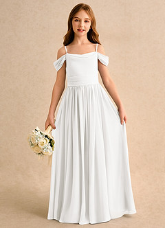 Azazie Shia Junior Formal Flower Girl Dresses Ivory A-Line Off the Shoulder Chiffon Dress image2