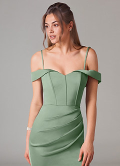 Azazie Everly Vestidos de damas de honor Vestido de Matcha de Satén Elástico de Corte Sirena Convertible con Vestidos sin tirantes image2