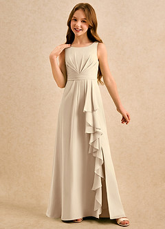 Azazie Chibi Girls Formal Blumenmädchenkleider A-Linie Plissee Chiffon Kleid Champagner image4