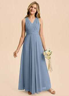 Azazie Kirsten Junior Dusty Blue A-Line Pleated Chiffon Dress image4