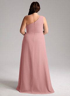 Azazie Brooke Robes de demoiselle d'honneur Robe Trapèze en Mousseline de soie Ue épaule Rose Poussiéreuse image2