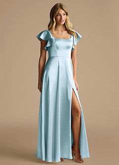 Azazie Bondi Vestidos de damas de honor Vestido de Azul Cielo de Satén Metálico de Corte en A con Lazo image2