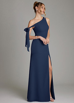 Azazie Aylin Final Sale Dark Navy Sheath Off the Shoulder Chiffon Dress image6