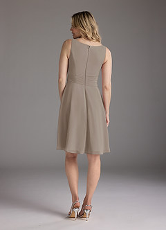 Azazie Shirley Mother of the Bride Dresses Taupe A-Line Scoop Pleated Chiffon Dress image6