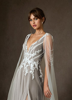 Azazie Goddess Wedding Dresses Diamond White Cocoa A-Line V-Neck Sequins Tulle Dress image8