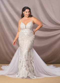 Azazie Josephine Final Sale Diamond White Nude Mermaid V-Neck Sequins Tulle Dress image12