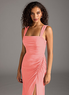 Azazie Jesaphine Bridesmaid Dresses Coral Sheath Bow Chiffon Dress image7