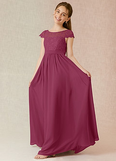 Azazie Silvermist Junior Mulberry A-Line Pleated Chiffon Dress image3