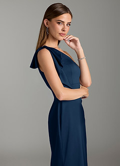 Azazie Rinna Bridesmaid Dresses Dark Navy Mermaid Ruched Stretch Satin Dress image6