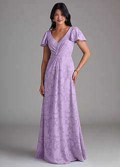 Azazie Soren Bridesmaid Dresses Lilac A-Line Pleated Floral Burnout Dress image4