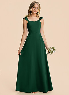 Azazie Mavie Junior Vestido Verde Oscuro de Satén Elástico de Corte en A con Drapeado image1