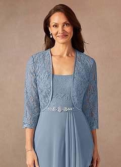 Azazie Ainsling Mère de la mariée Robes Robe Trapèze en Mousseline de soie Dentelle à encolure carrée Bleu Poussiéreux image8