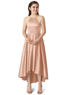 Azazie Jemima Junior A-Linie mit Taschen Stretch-Satin Kleid Roségold image4