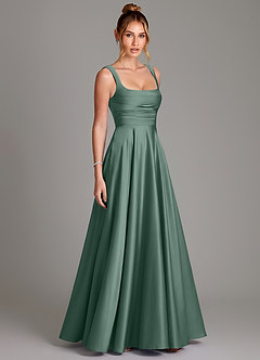 Azazie Azaria Brautjungfernkleider A-Linie Korsett Stretch-Satin Kleid Eukalyptus image4